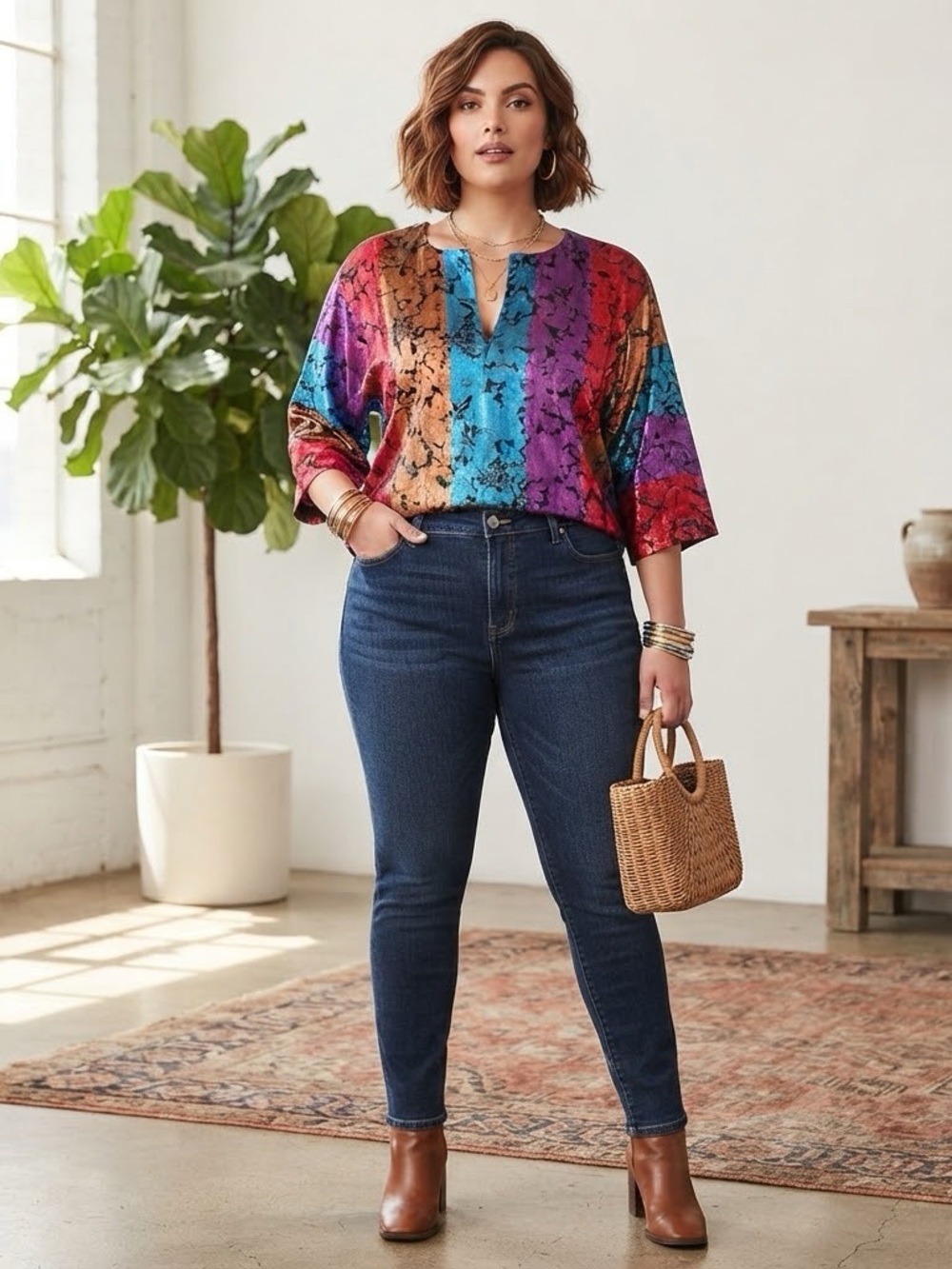 Vintage flashy 80s multi-colored plus size blouse